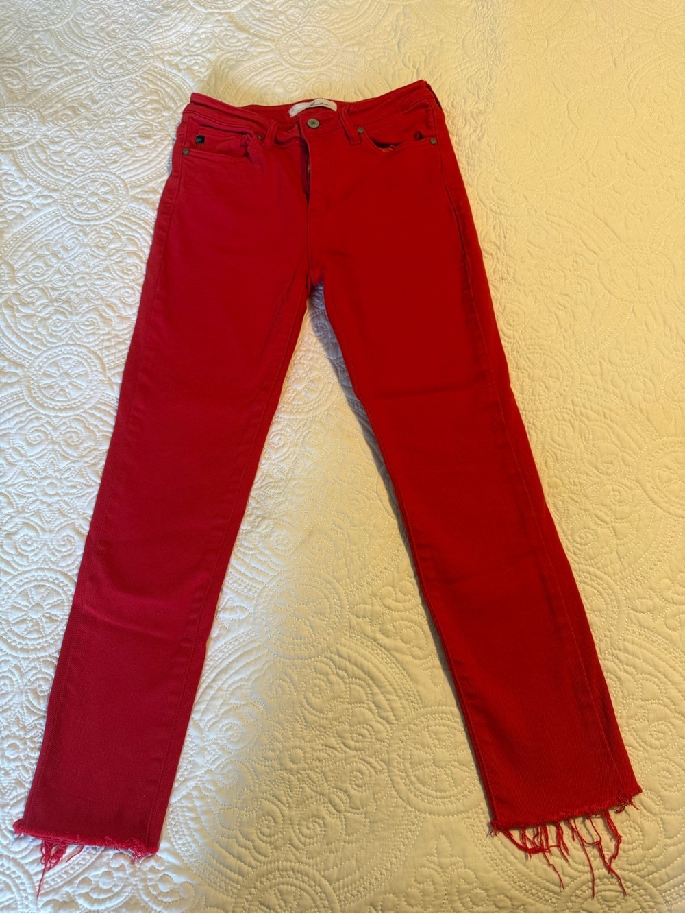 KanCan Bright Red Skinny Jeans with Raw Frayed Hem